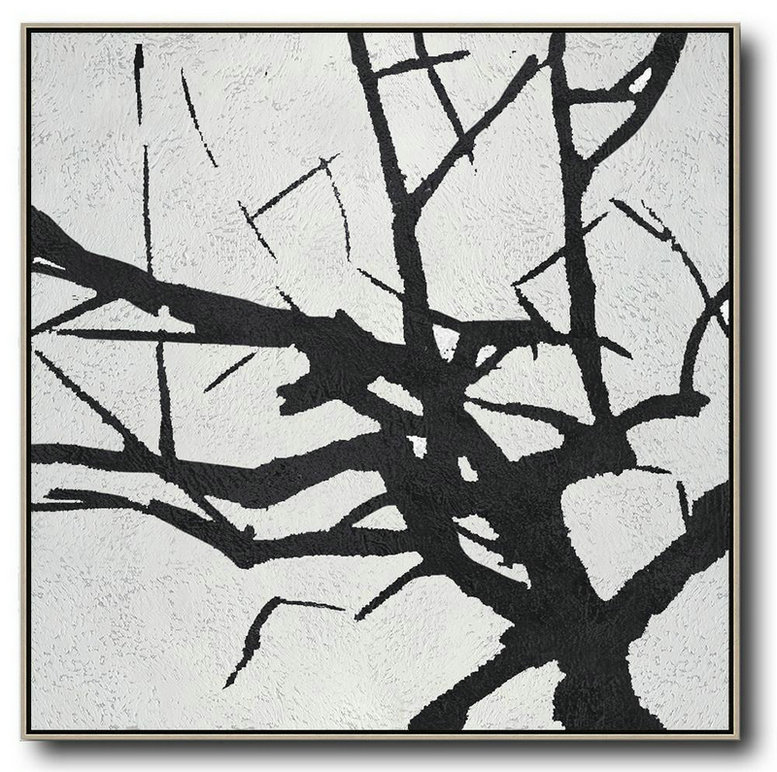 Abstract Painting Extra Large Canvas Art,Oversized Minimal Black And White Painting - Big Wall Art For Living Room